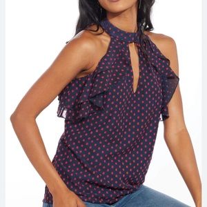 NWT - Eva Franco Isla Top. - Navy with red flowers
